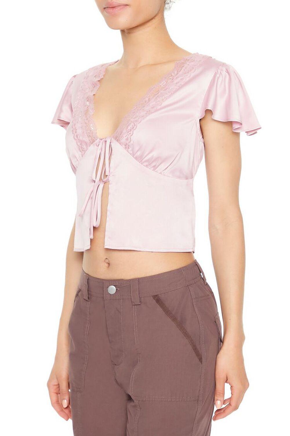 Satin Split-Hem Bow Crop Top | Forever 21 Product Image