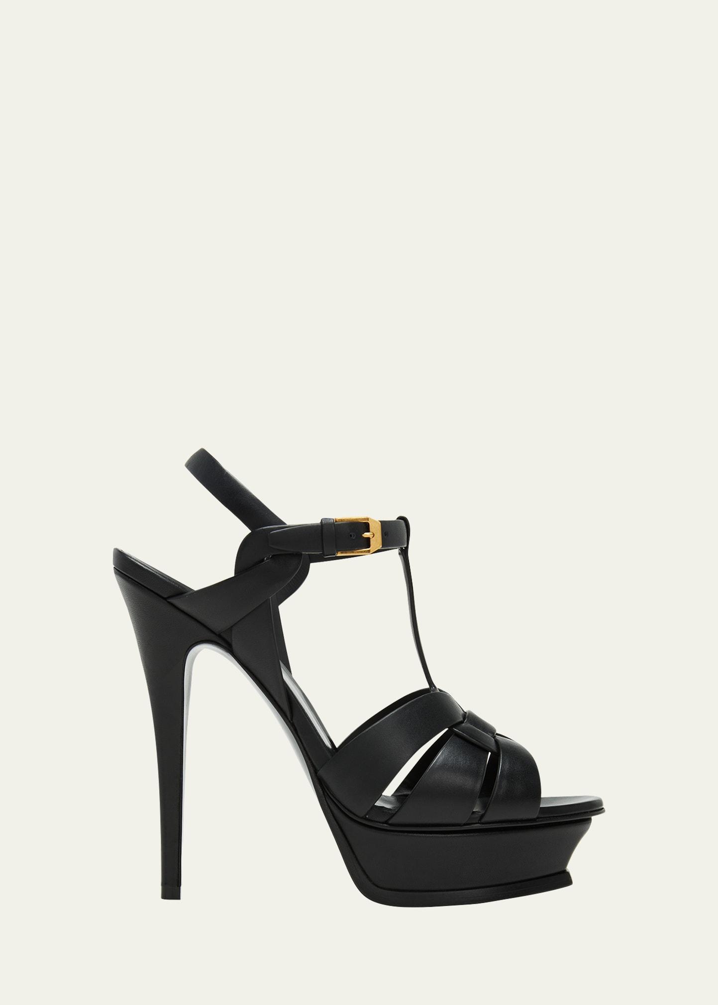 SAINT LAURENT Tribute Leather 105mm Platform Sandals In Black Product Image