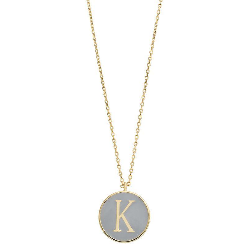 City Luxe Gold Tone Enamel Initial Disc Pendant Necklace, Womens Grey Product Image