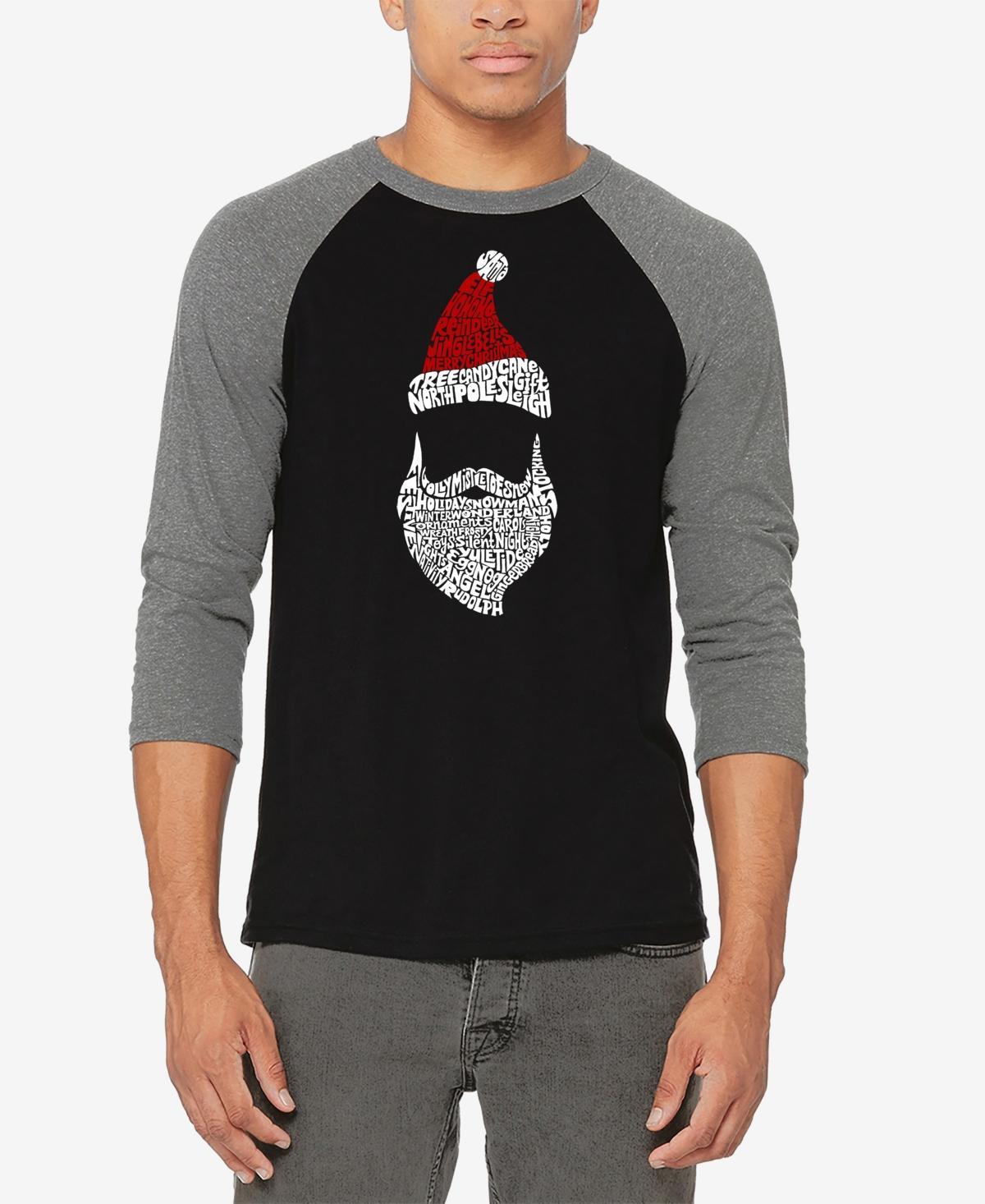 La Pop Art Mens Raglan Baseball Santa Claus Word Art T-shirt - Black Product Image