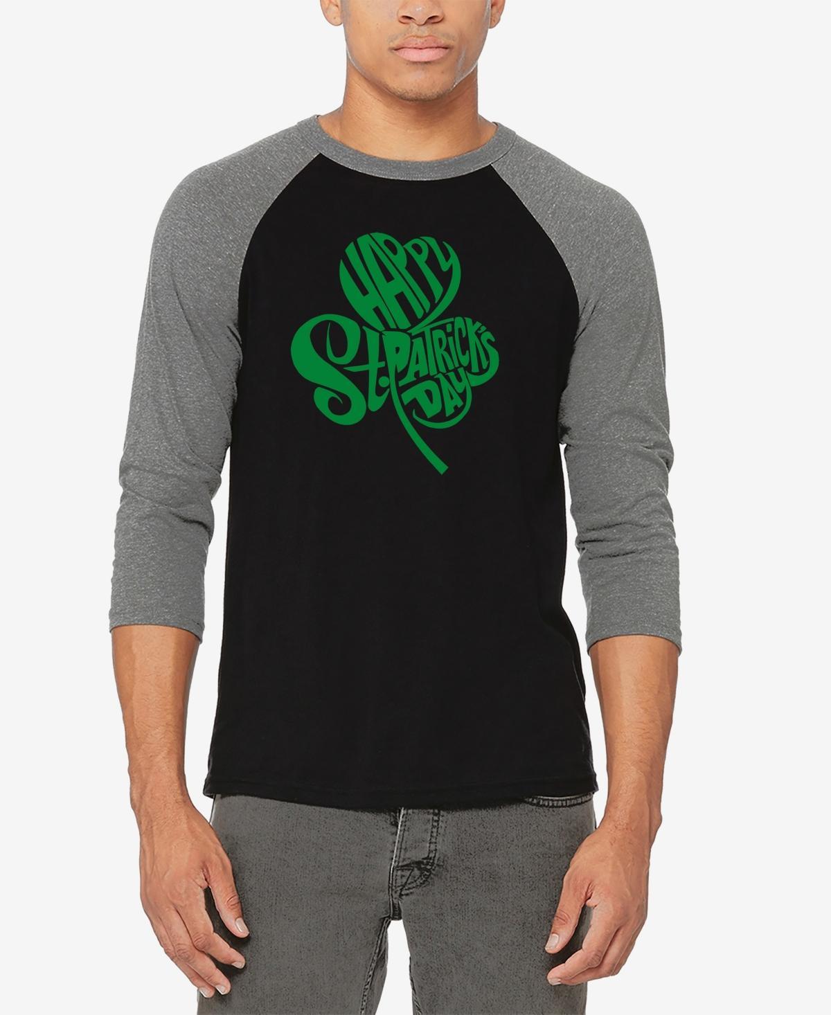 La Pop Art Mens Raglan Baseball St. Patricks Day Shamrock Word Art Graphic T-shirt - Black Product Image