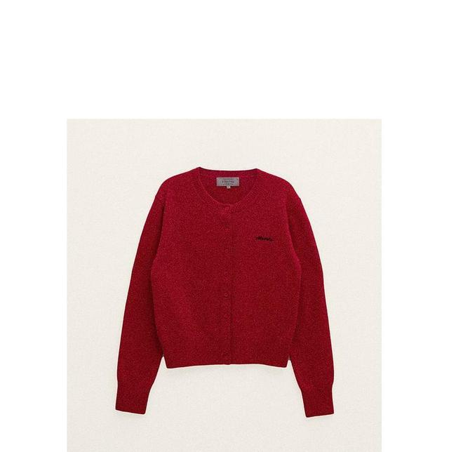 Cashmere-Blend Basic Cardigan (Red) Product Image