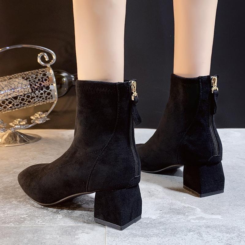 Block Heel Plain Short Boots Product Image