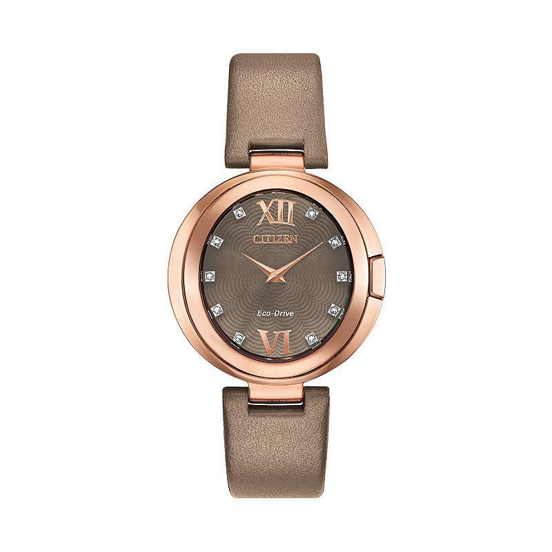 Citizen Eco-Drive Womens Capella Crystal Accent Leather Watch - EX1513-00Y Lt Brown Product Image