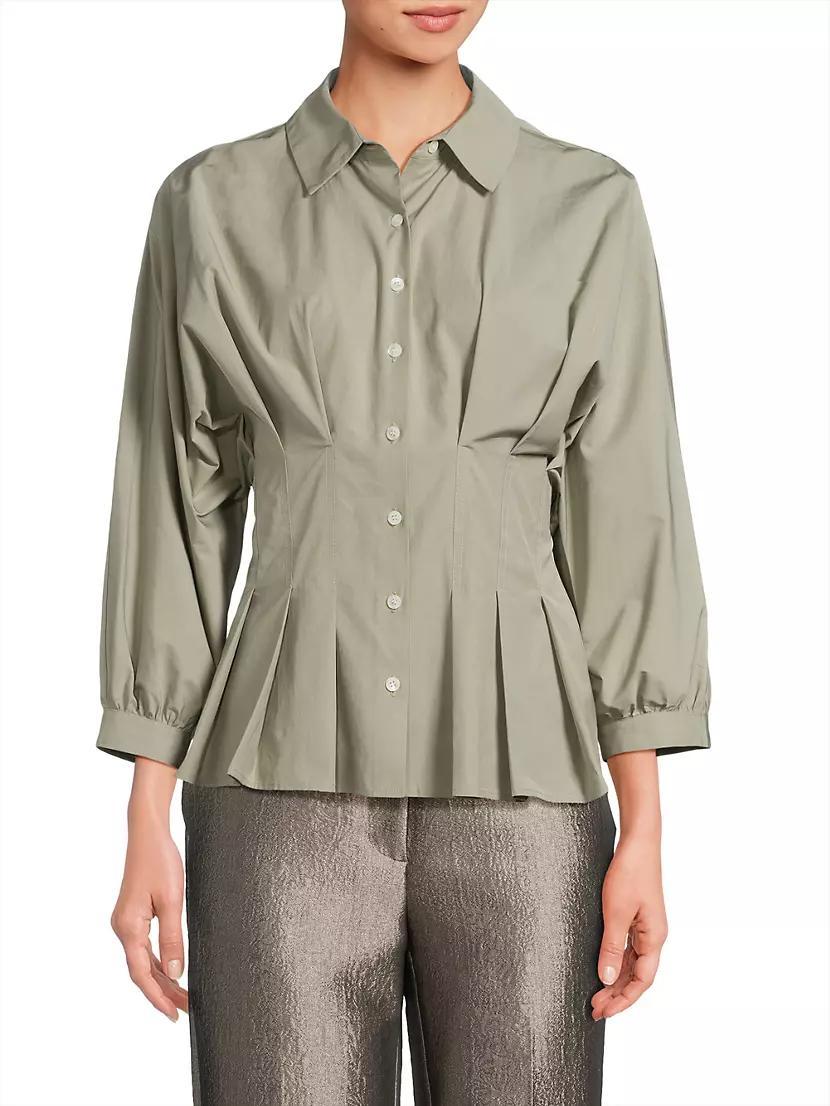 Womens Taffeta Pleated Button-Front Shirt Product Image