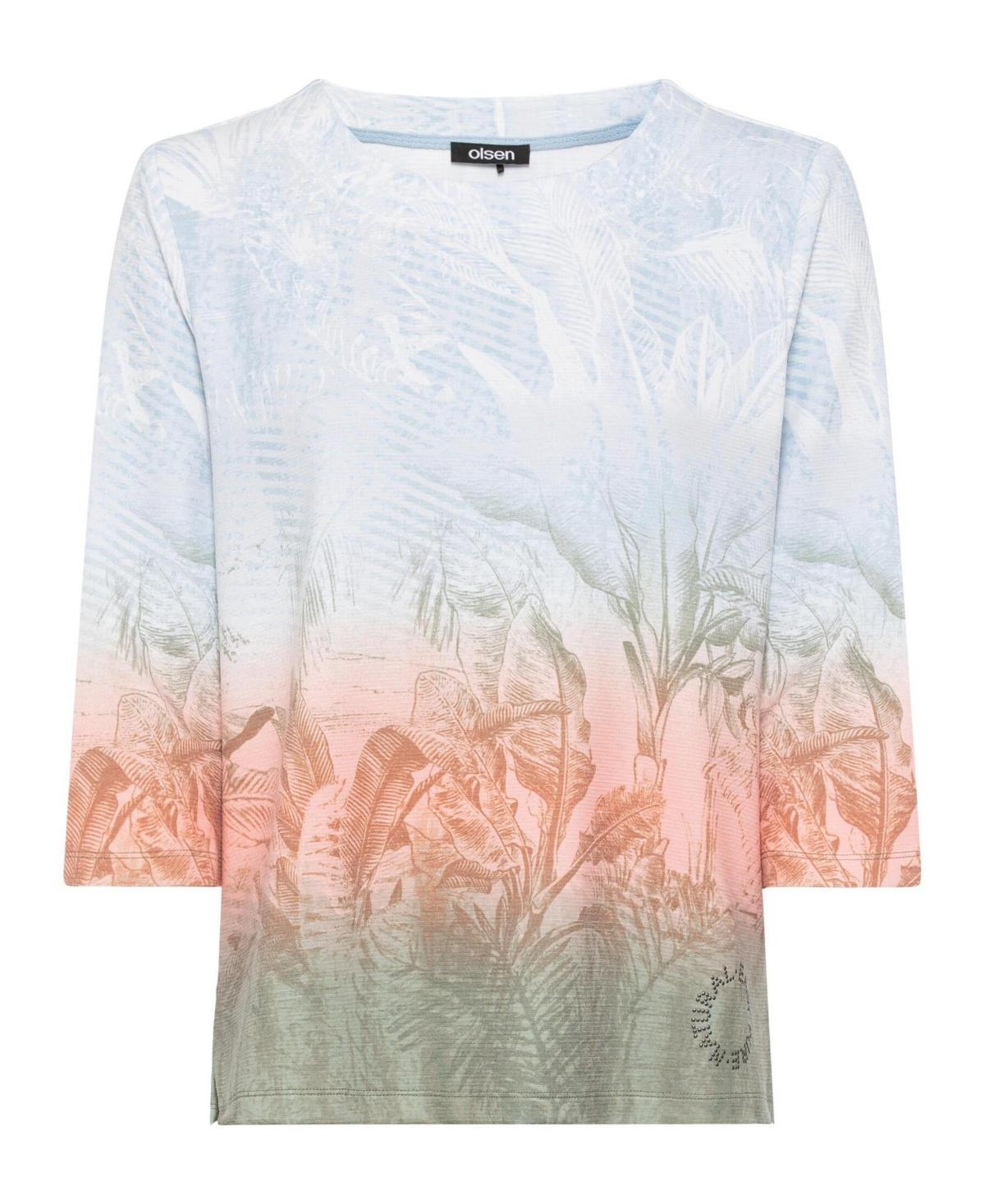 Olsen Womens 3/4 Sleeve Mixed Print Jersey Top Product Image