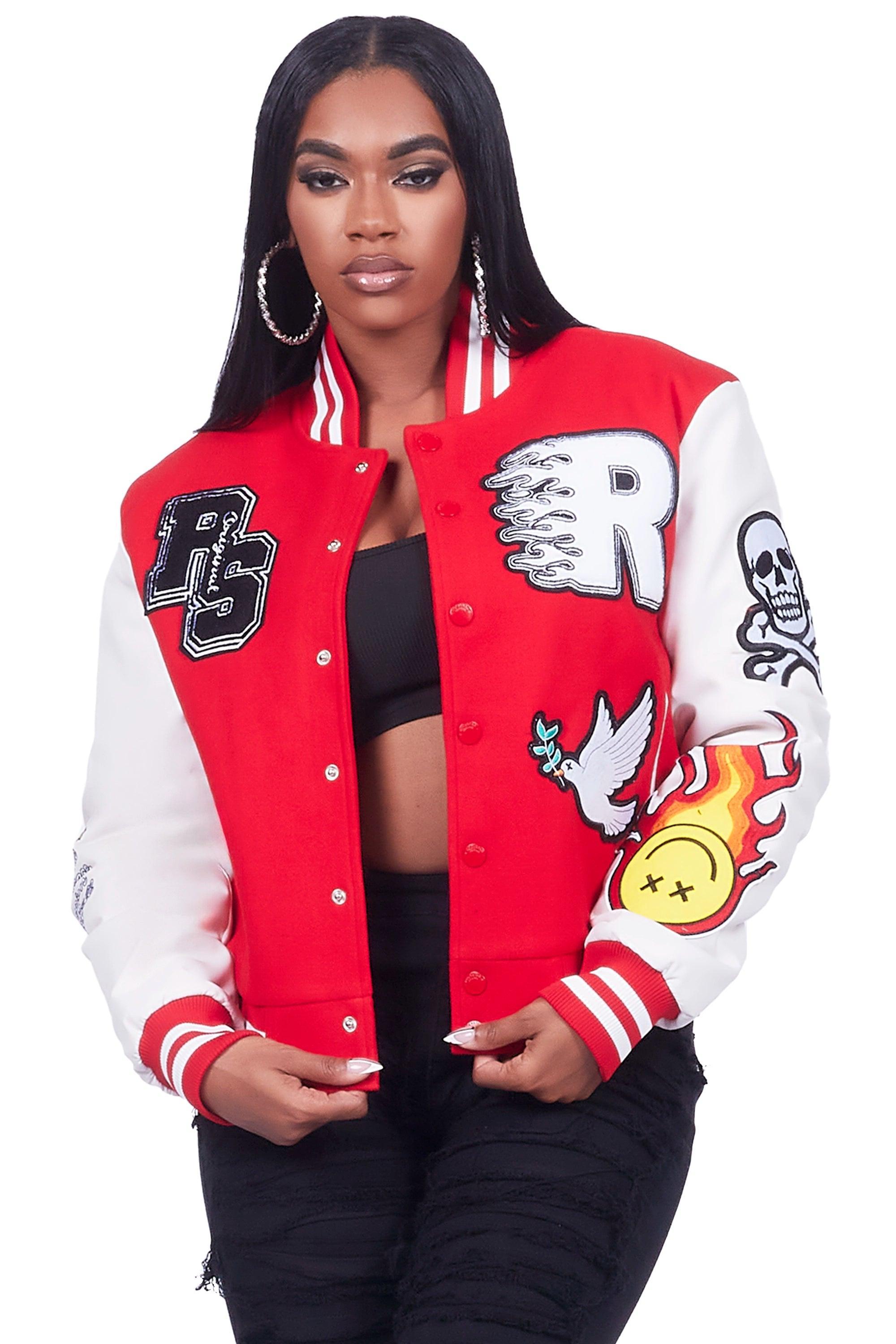 Aniya Red Oversized Varsity Jacket Female Product Image