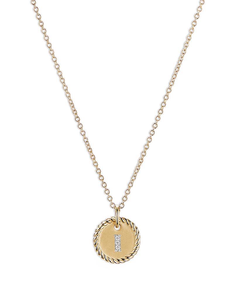 Womens Initial Charm Necklace in 18K Yellow Gold with Pav Diamonds Product Image