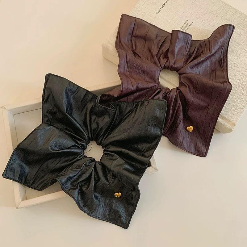 Heart Metal Faux Leather Square Scrunchie Product Image