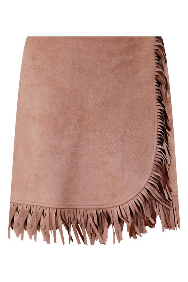 I'll Go First Brown Fringe Hem Suede Mini Skort FINAL SALE Product Image