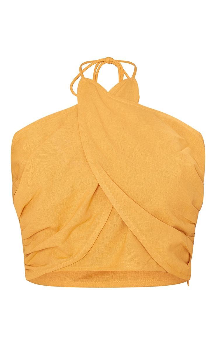 Hot Orange Linen Feel Tie Front Halter Top Product Image