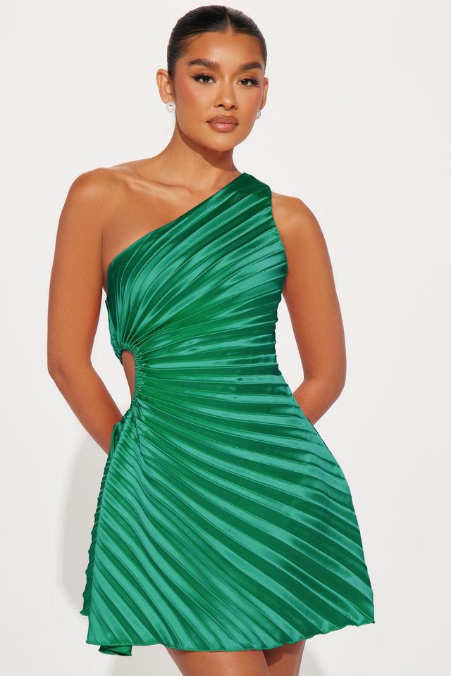 Elettra Pleated Satin Micro Mini Dress - Green Product Image