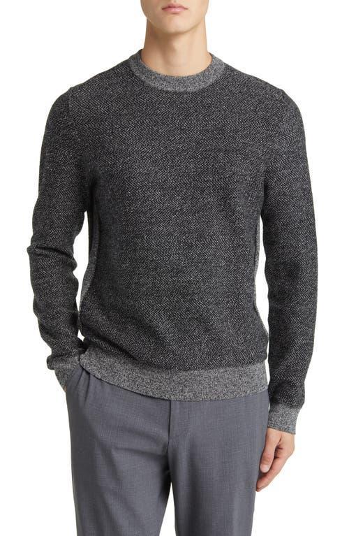 Mens Regular-Fit Sweater With Herringbone Structure And Ribbed Cuffs - Black - Size XXXL Product Image