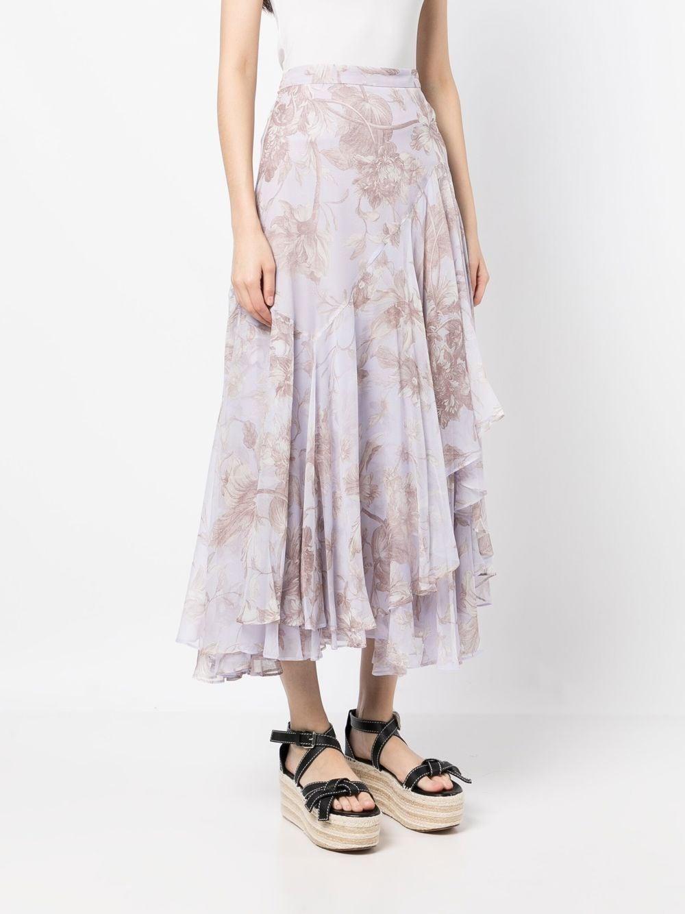 Pleated Layered Floral Midi-skirt In Lilac White Product Image