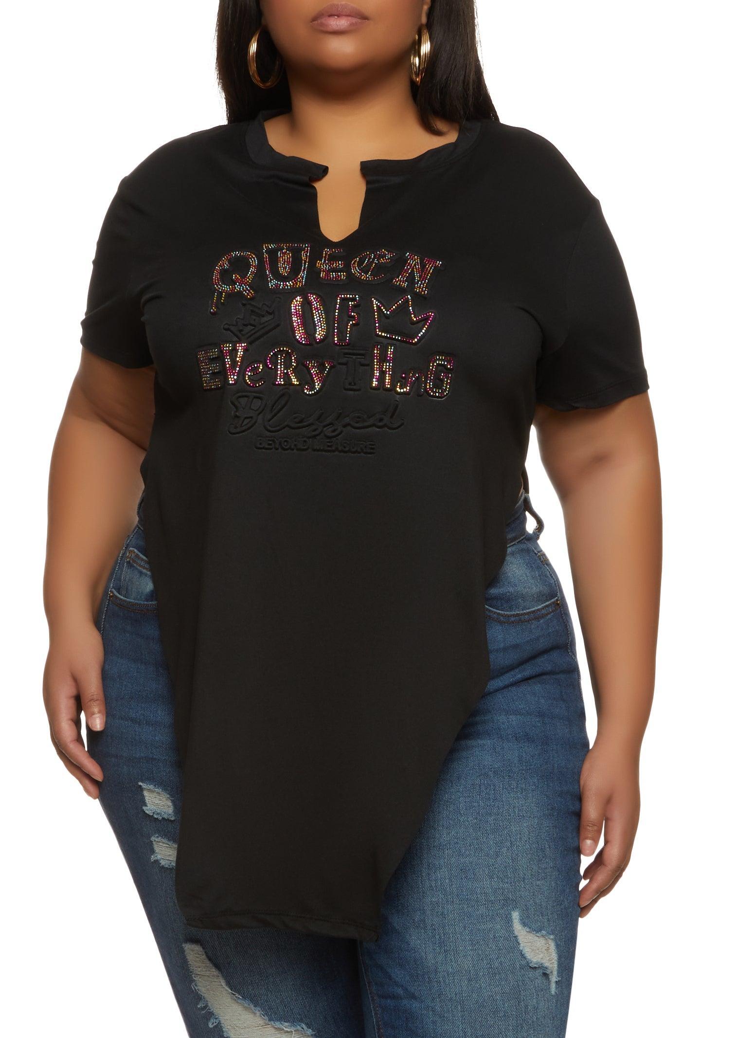 Womens Plus Size Queen of Everything Embossed Rhinestone Graphic Tee Product Image