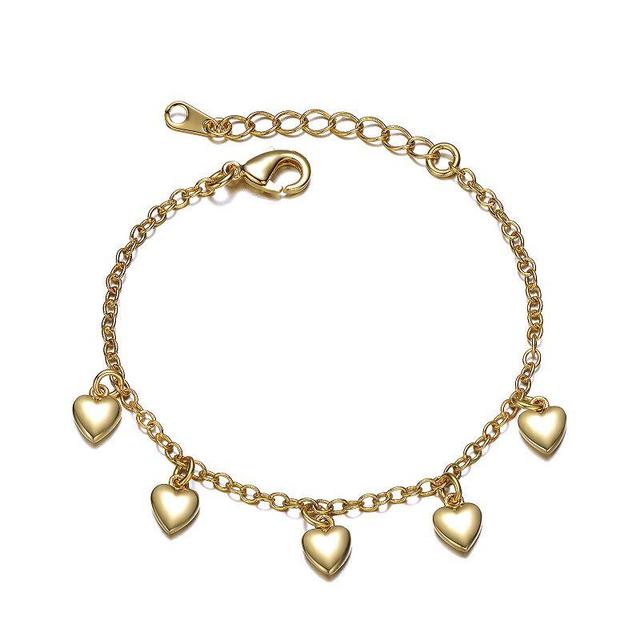 Kids 14K Gold Plated Dangling Heart Charm Bracelet, Womens Gold Tone Product Image