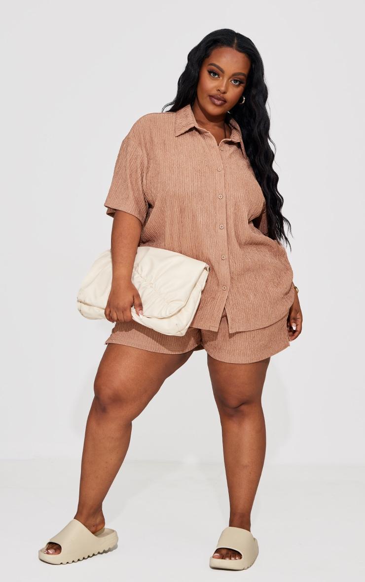 Plus Mocha Crinkle Textured Floaty Beach Shorts Product Image