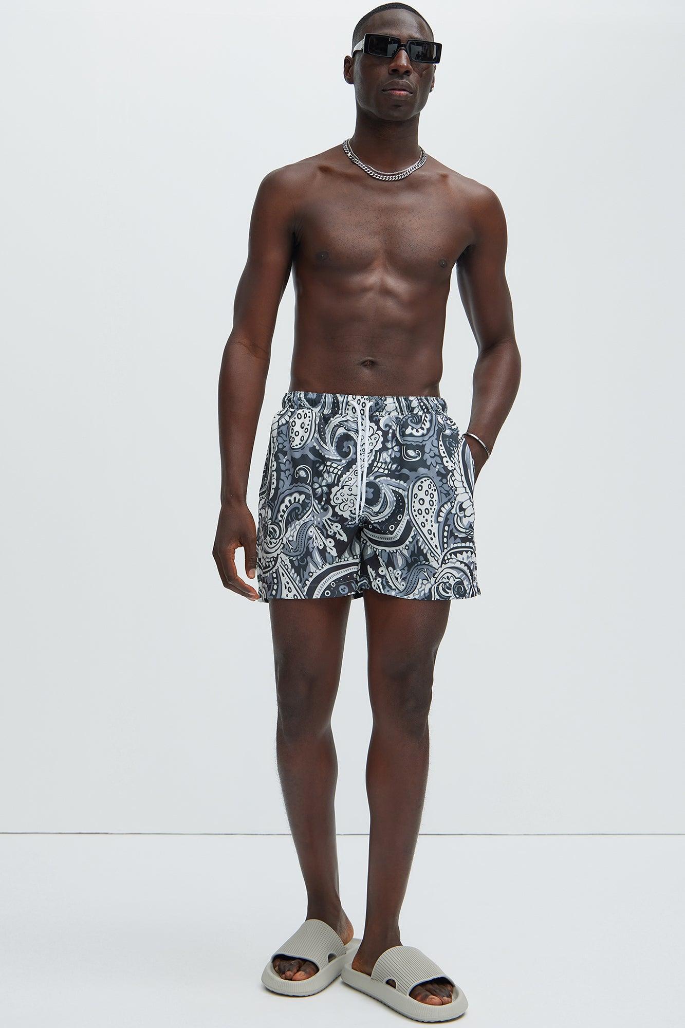 Paisley Drip Swim Trunks - Black/White Product Image