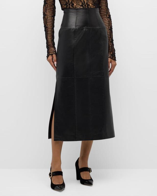 Enid Lambskin Leather Midi Skirt Product Image