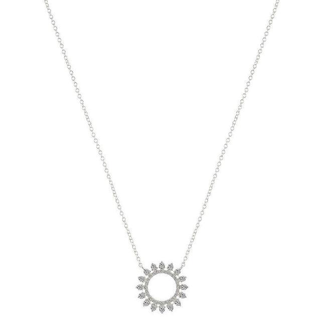 Brilliance Fine Silver Plated Crystal Open Sun Pendant Necklace, Womens Silver Clear Product Image