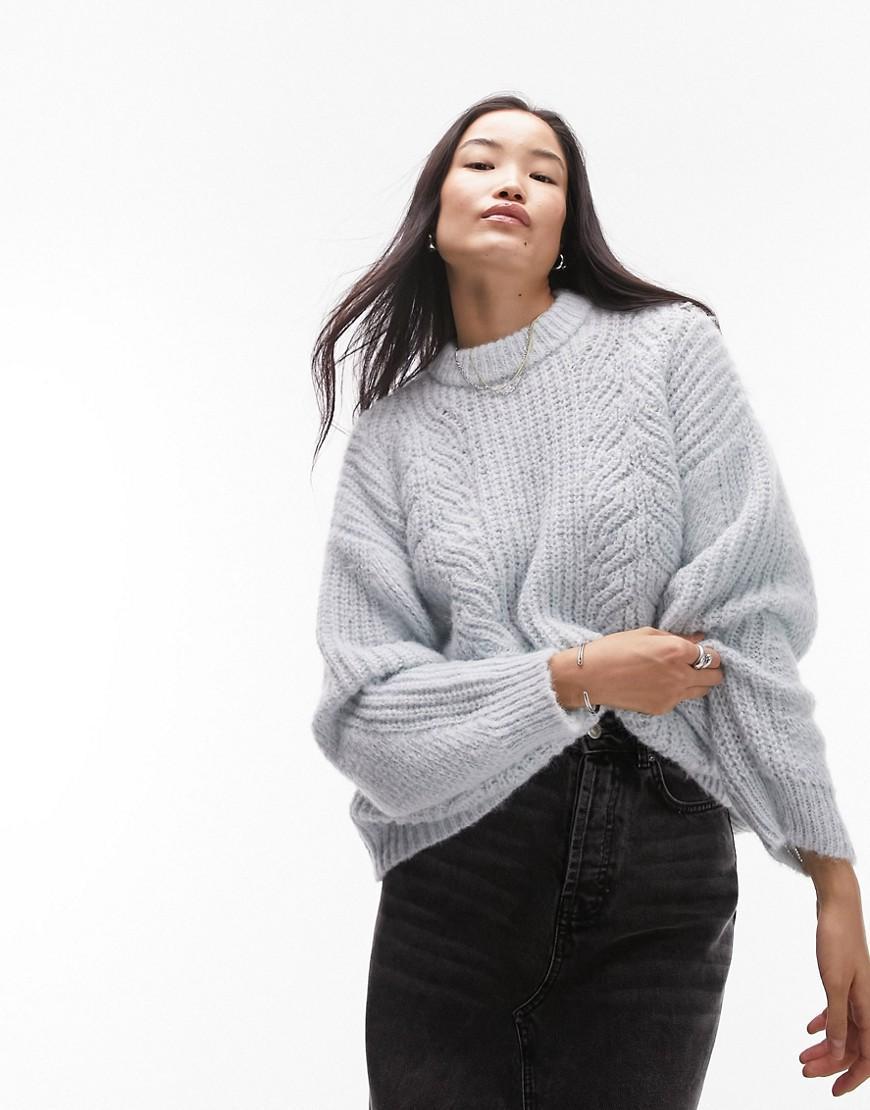 Topshop knit fluffy cable stitch longline sweater Product Image