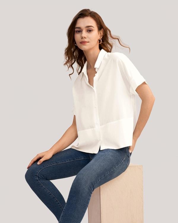 Casual Short Sleeves Loose Silk T-Shirt Product Image