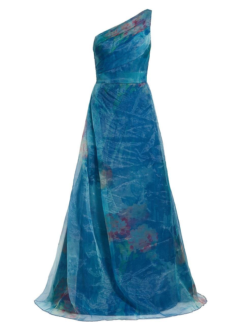 Womens One-Shoulder Floral Organza Gown Product Image