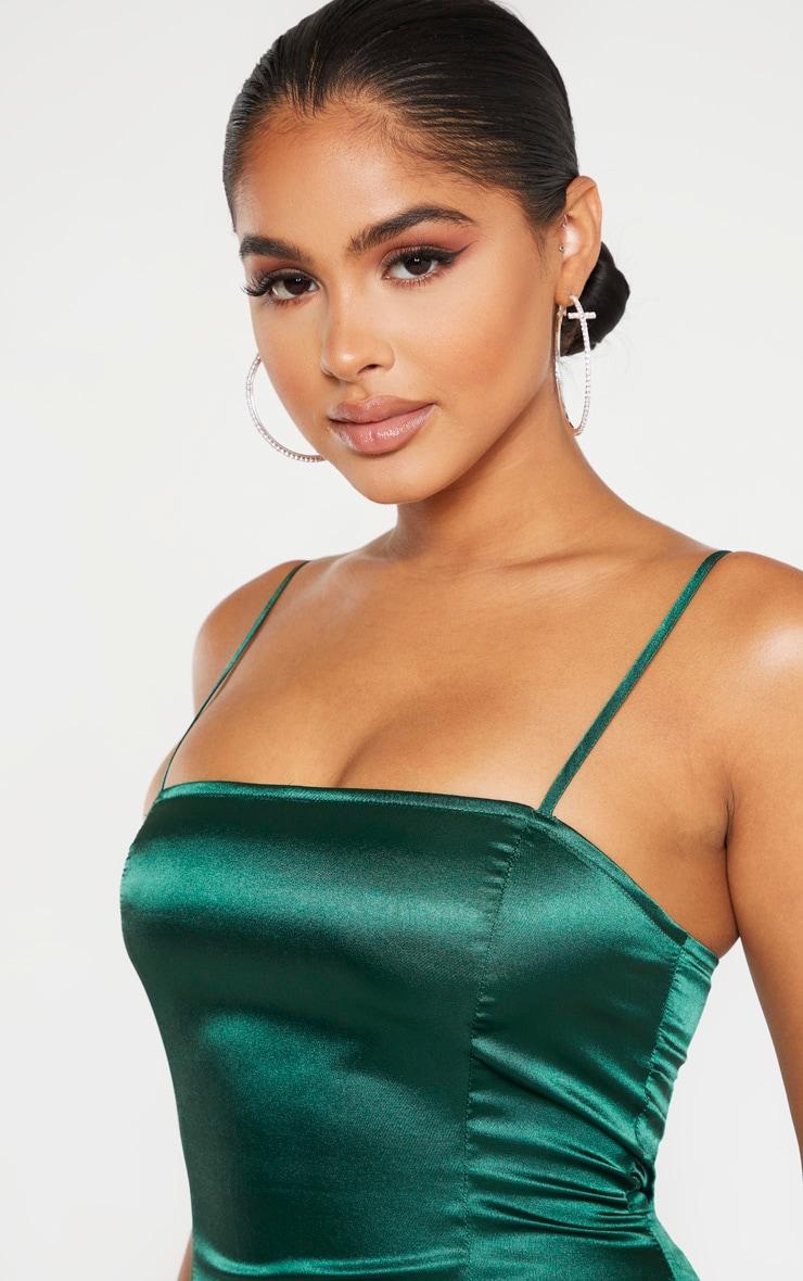 Petite Emerald Green Satin Strappy Straight Neck Bodycon Dress Product Image