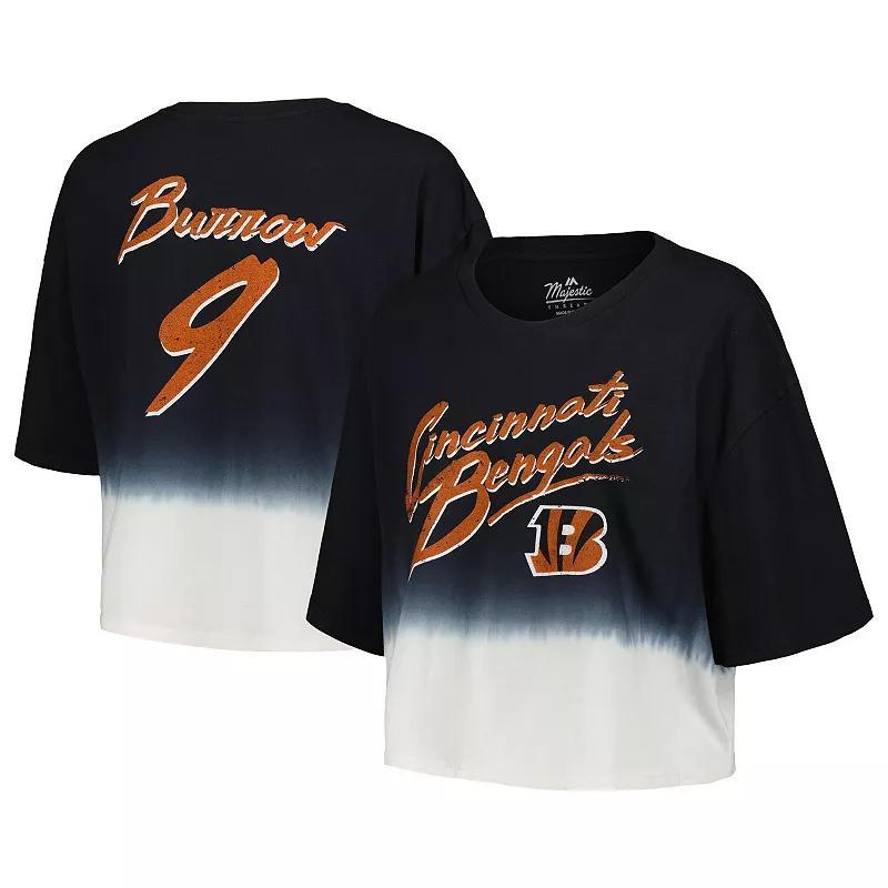 Womens Majestic Threads Joe Burrow /White Cincinnati Bengals Dip-Dye Player Name & Number Crop Top Product Image