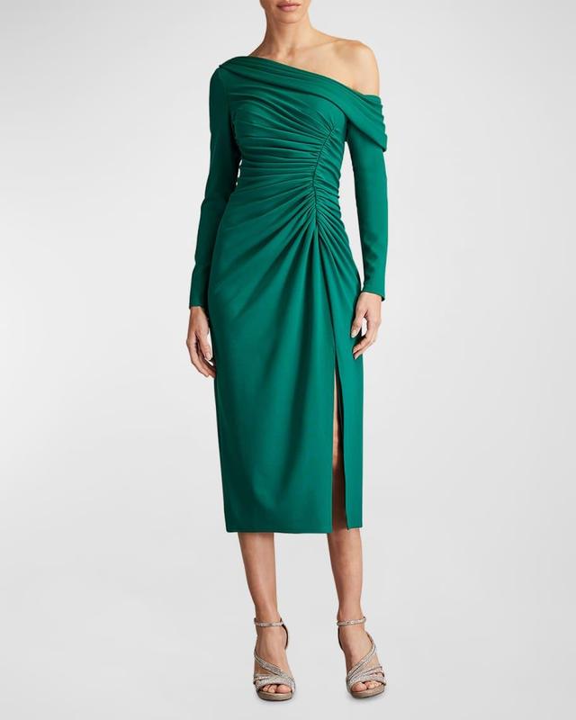 Ruched One-Shoulder Crepe Midi Dress Product Image