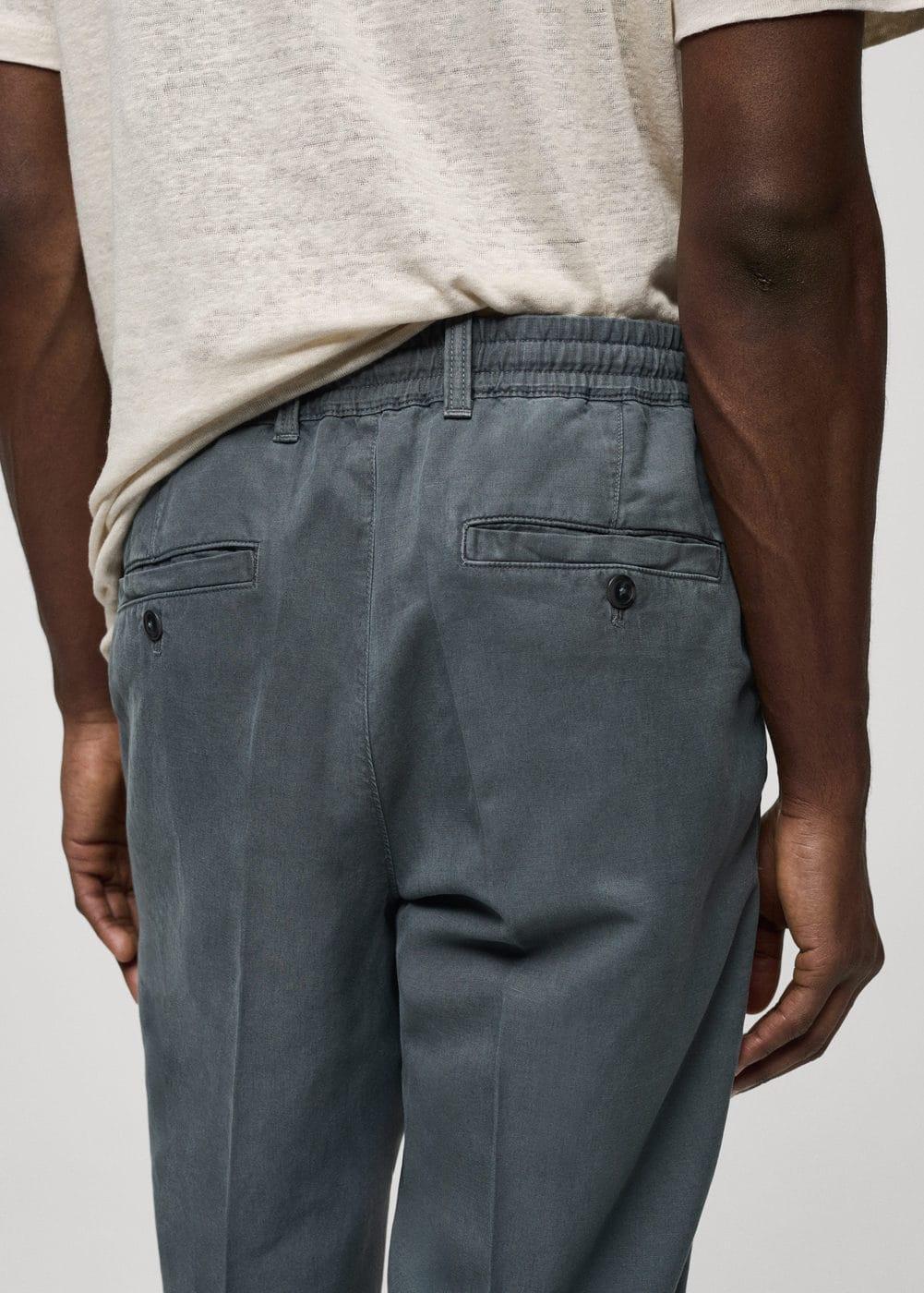 MANGO MAN - Linen-blend slim-fit pants with drawstring indigo blueMen Product Image