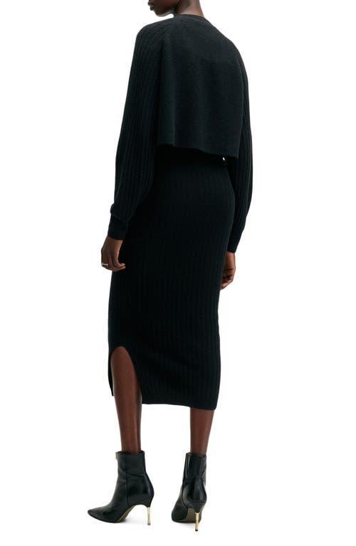 Margot Rib Wool Blend Crop Sweater & Midi Sweater Dress Set In Black Product Image