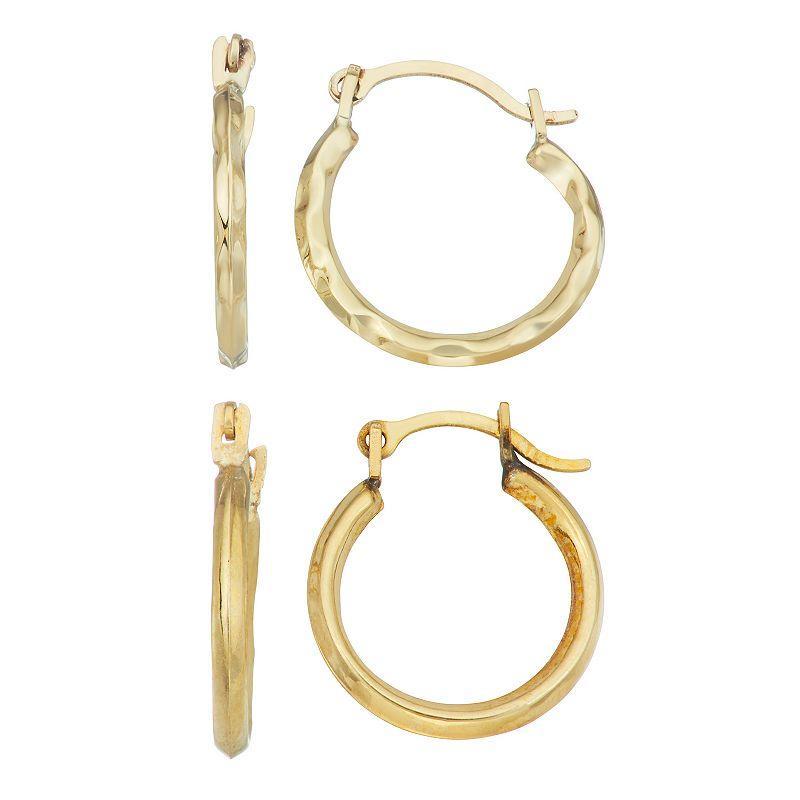 Taylor Grace 10k Gold 2 Pair Puffed Hoop Earring Set, Womens Product Image