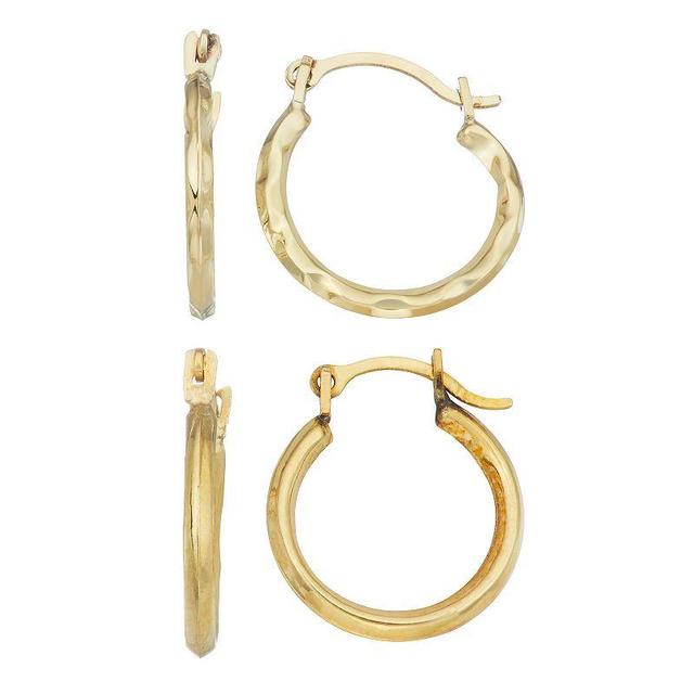 Taylor Grace 10k Gold 2 Pair Puffed Hoop Earring Set, Womens Product Image