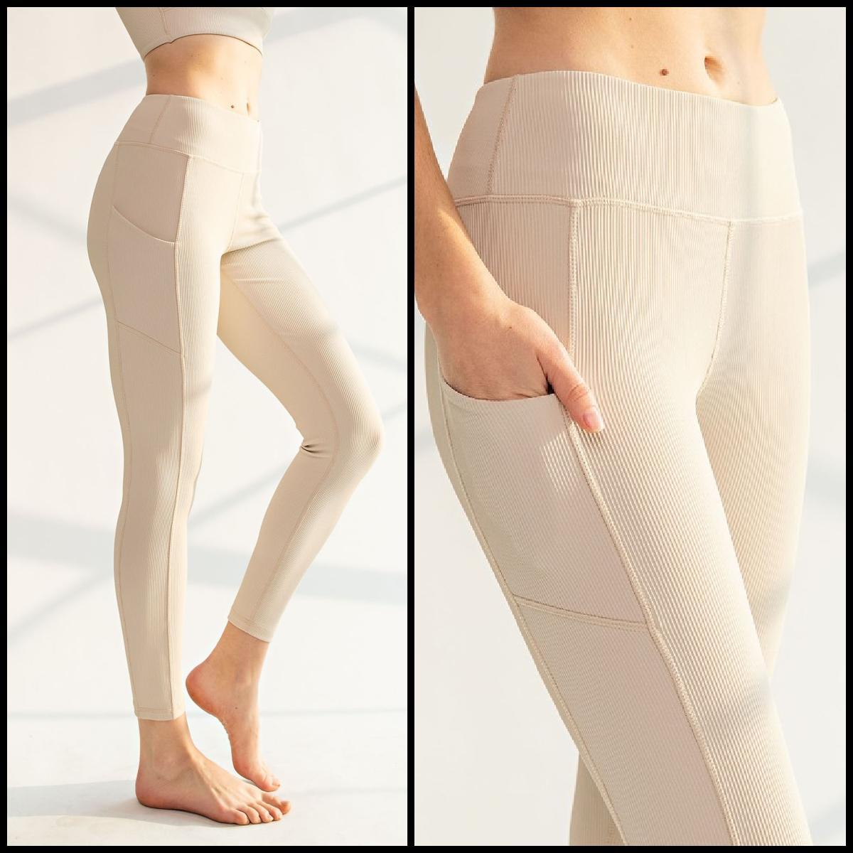 Plus Ribbed Yoga Leggings With Pockets Product Image