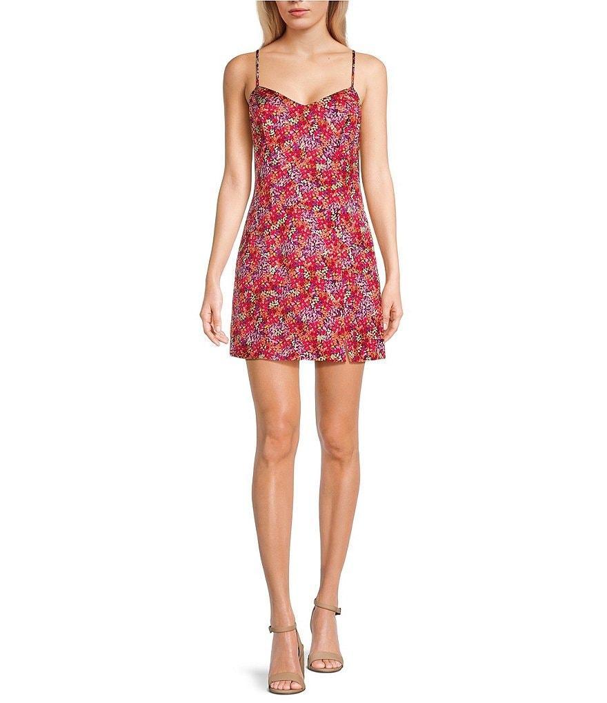 French Connection Andrea Ennis Floral Print Sweetheart Neck Sleeveless Slip Dress Product Image