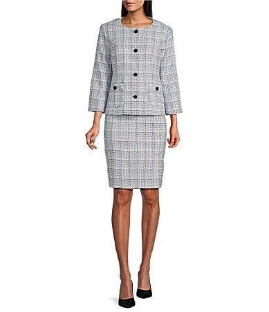 Nipon Boutique Tweed Button Front Patch Pocket Pencil Slit Jacket Skirt Set Product Image