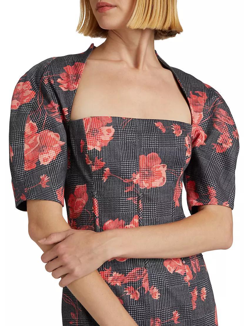 Floral Glen Check Bubble-Sleeve Dress Product Image