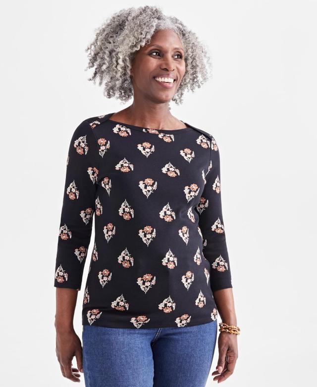 Women's Printed Pima Cotton 3/4-Sleeve Top, Created for Macy's  Product Image