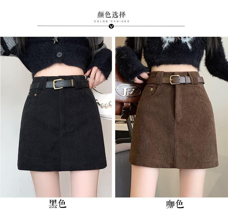 High Waist Corduroy Mini A-Line Skirt Product Image