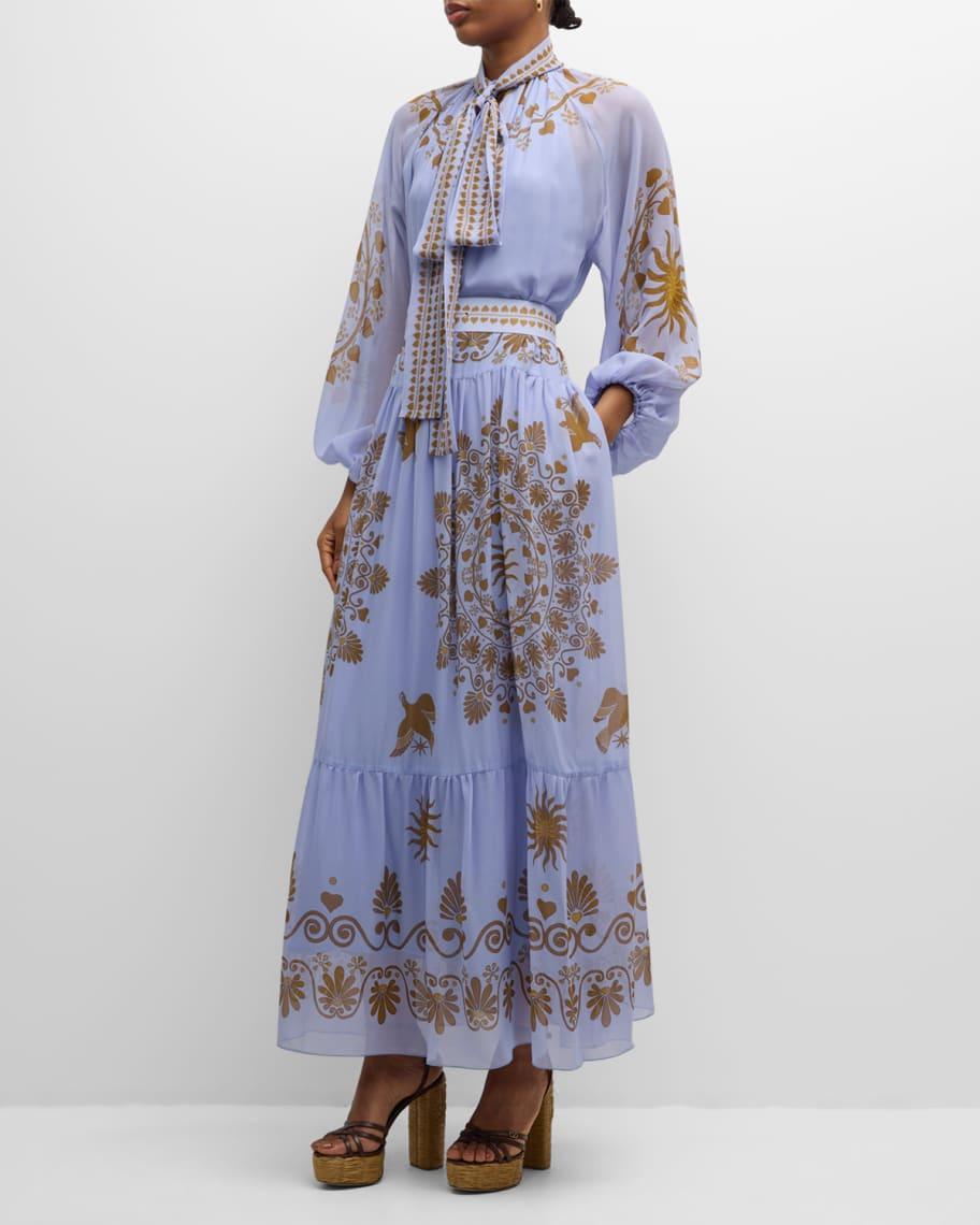 Athena Placee Embroidered Maxi Dress with Tie Neck Product Image