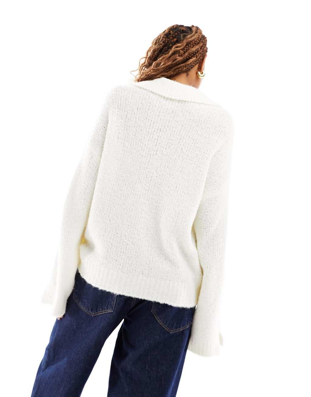 ASOS DESIGN oversized sweater with collar detail in cream Product Image