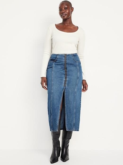 Mid-Rise Jean Maxi Skirt Product Image