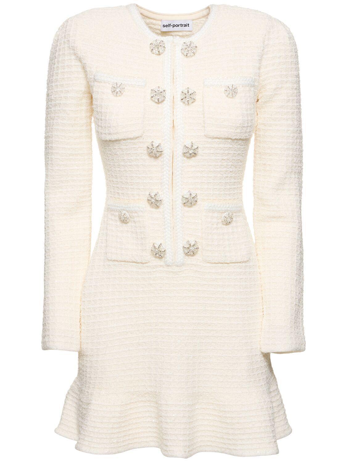 Buttoned Knit Mini Dress In Cream Product Image