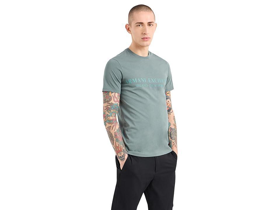 Armani Exchange Milano/New York Logo Tee (Balsam Green) Men's Clothing Product Image