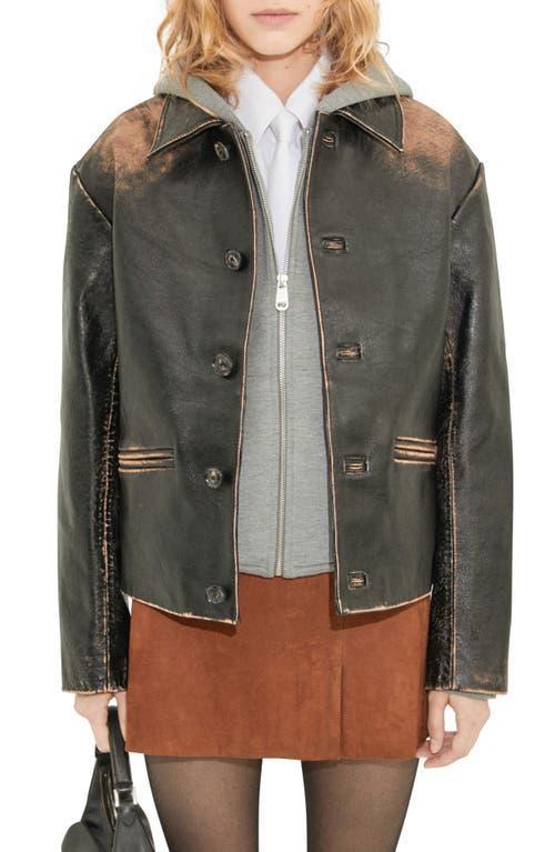 MANGO Distressed Leather Jacket Product Image