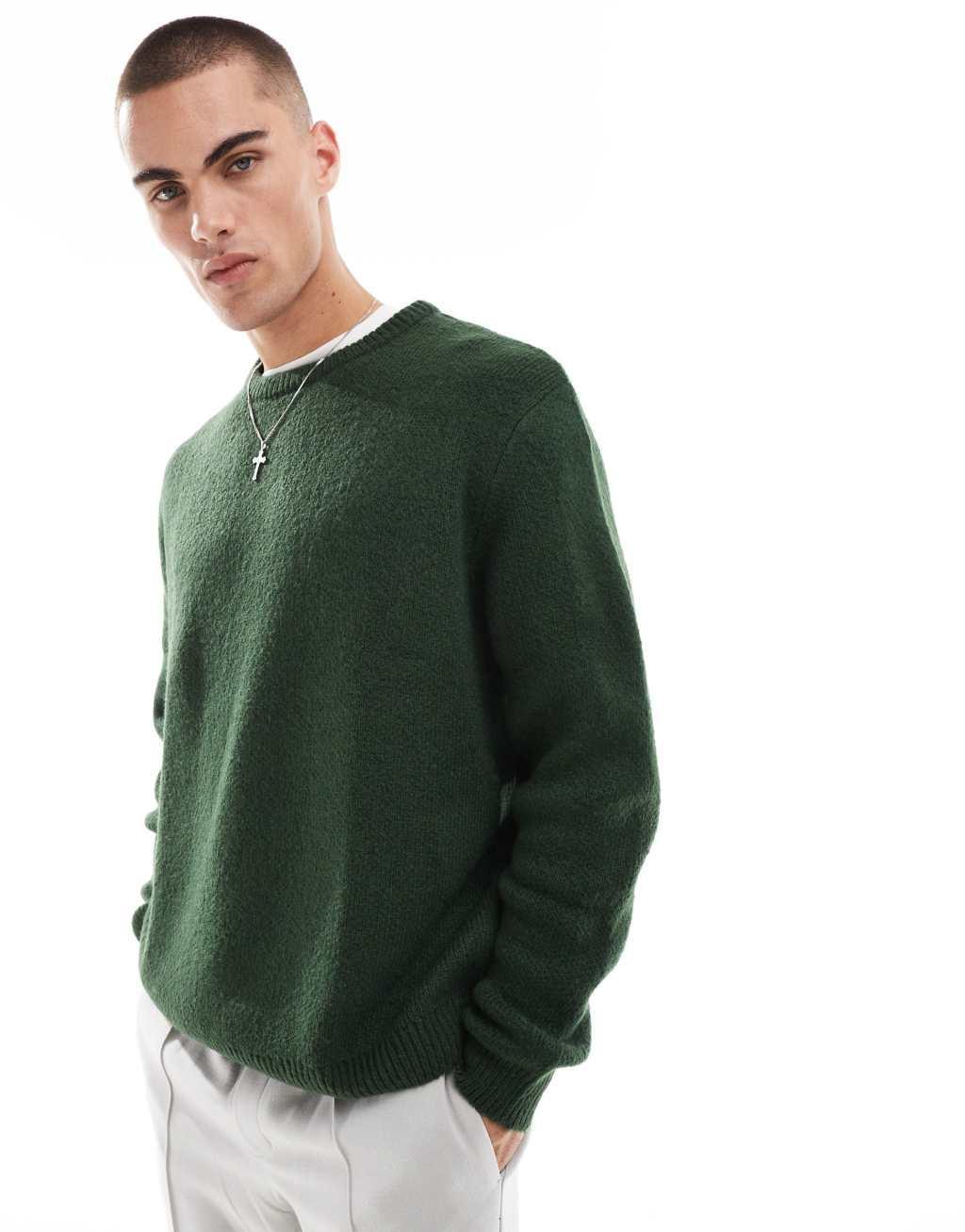 ASOS DESIGN oversized brushed knit sweater in dark green Product Image