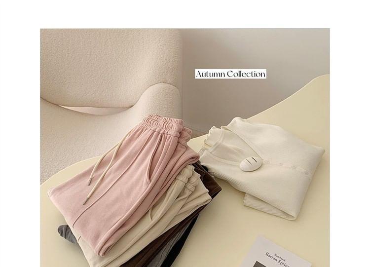 Drawstring Waist Plain Loose Fit Sweatpants Product Image