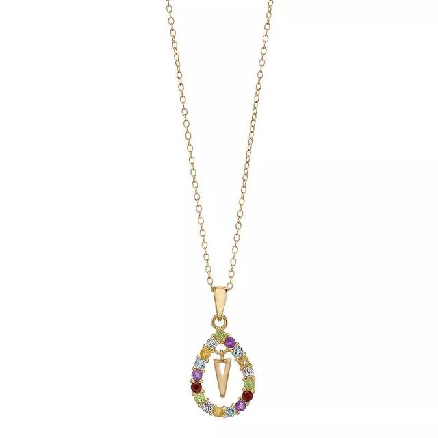 14k Gold Over Silver Gemstone Initial Pendant Necklace, Womens Yellow Product Image