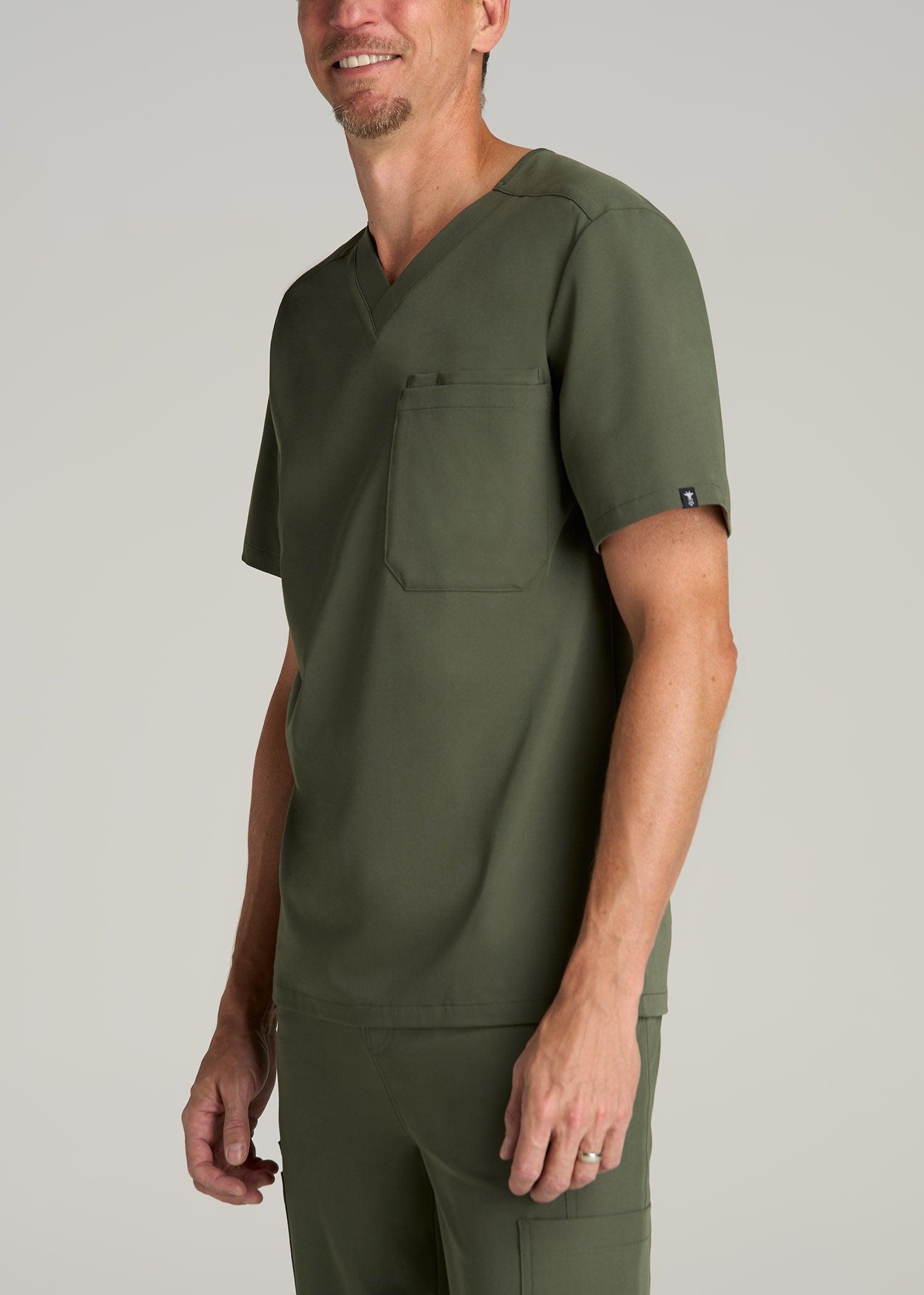 Short-Sleeve V-Neck Scrub Top for Tall Men in Clover Green Male Product Image